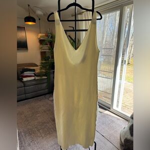 FP Beach Sleeveless V-Neck Cream Yellow Ribbed Knit Dress